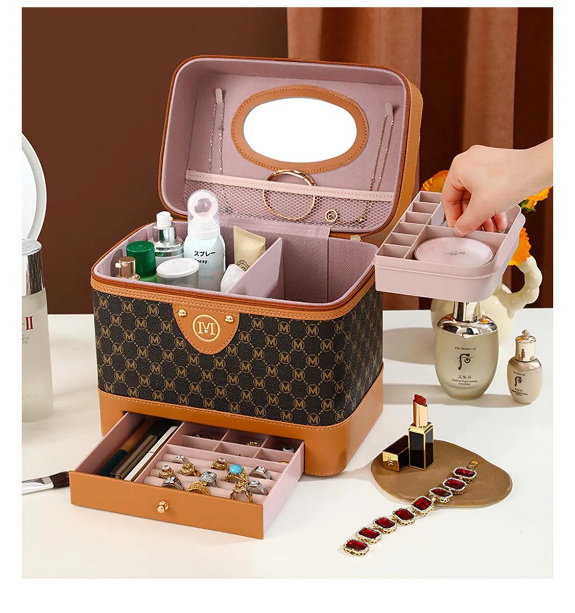 Makeup box Large capacity makeup skin care products first jewelry storage box women's portable multi-functional portable toolbox