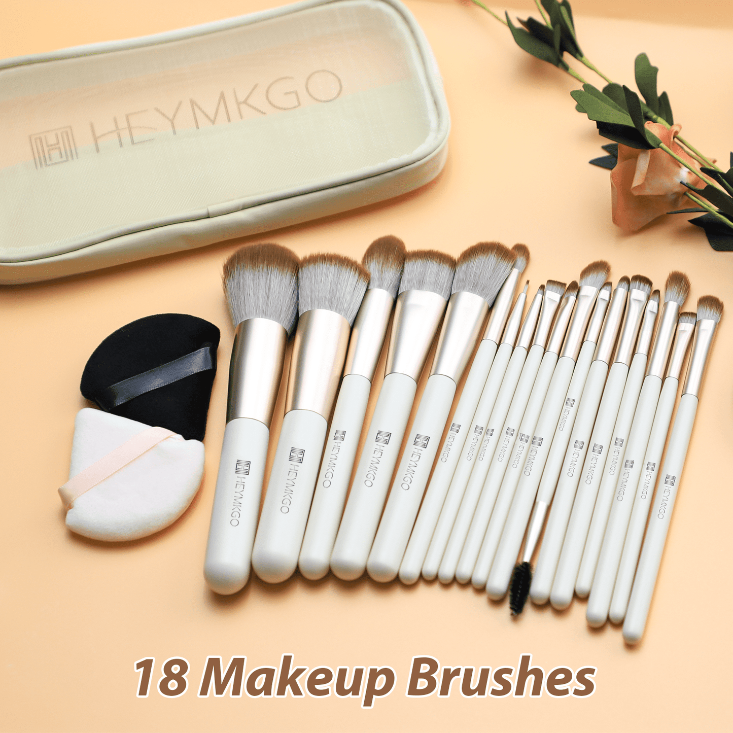 DUAIU 18-Piece Professional Makeup Brush Set - Includes 2 Powder Puffs & Travel Bag | Premium Synthetic Foundation, Blush & Eyeshadow Brushes | Complete Face & Eye Makeup Kit