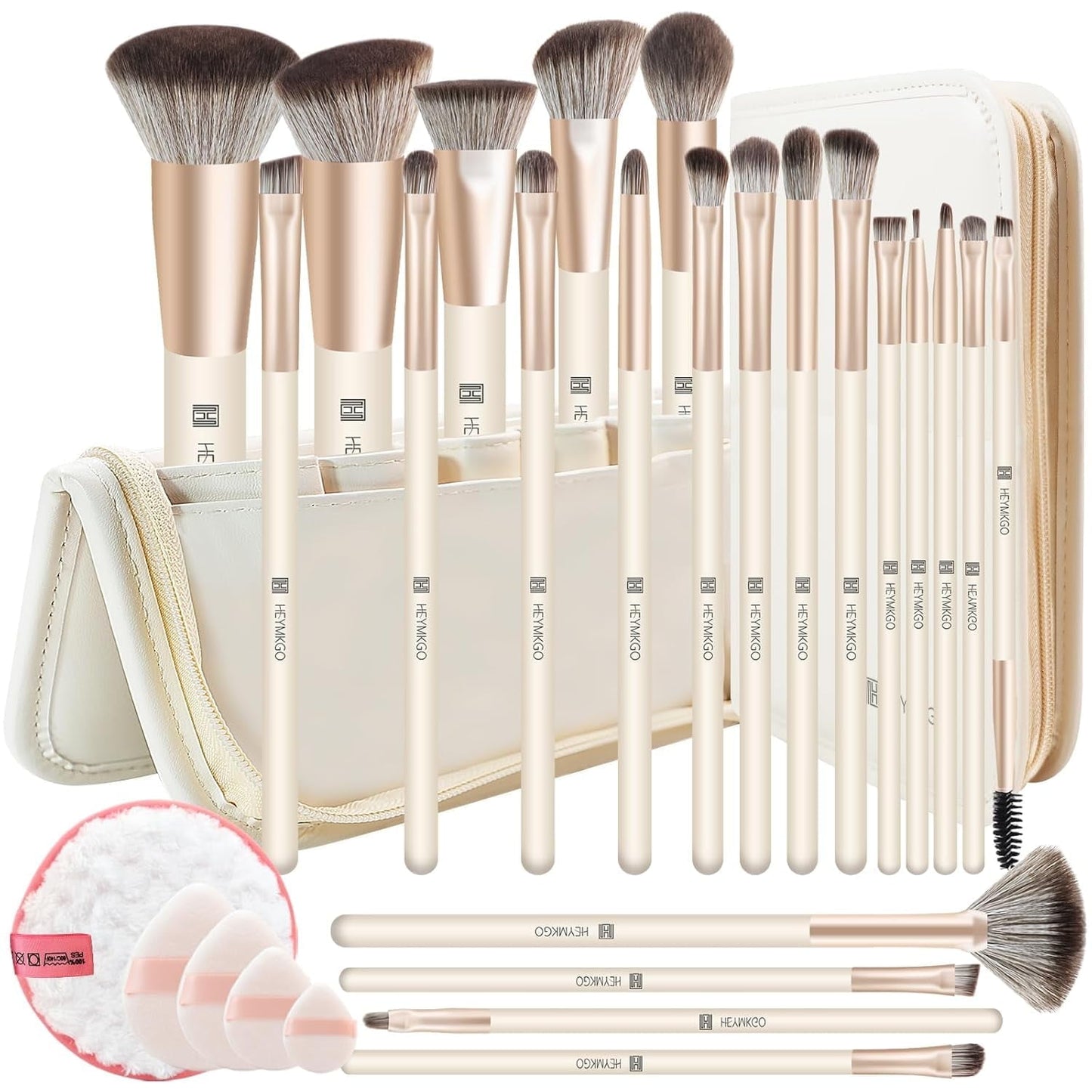 DUAIU 18-Piece Professional Makeup Brush Set - Includes 2 Powder Puffs & Travel Bag | Premium Synthetic Foundation, Blush & Eyeshadow Brushes | Complete Face & Eye Makeup Kit