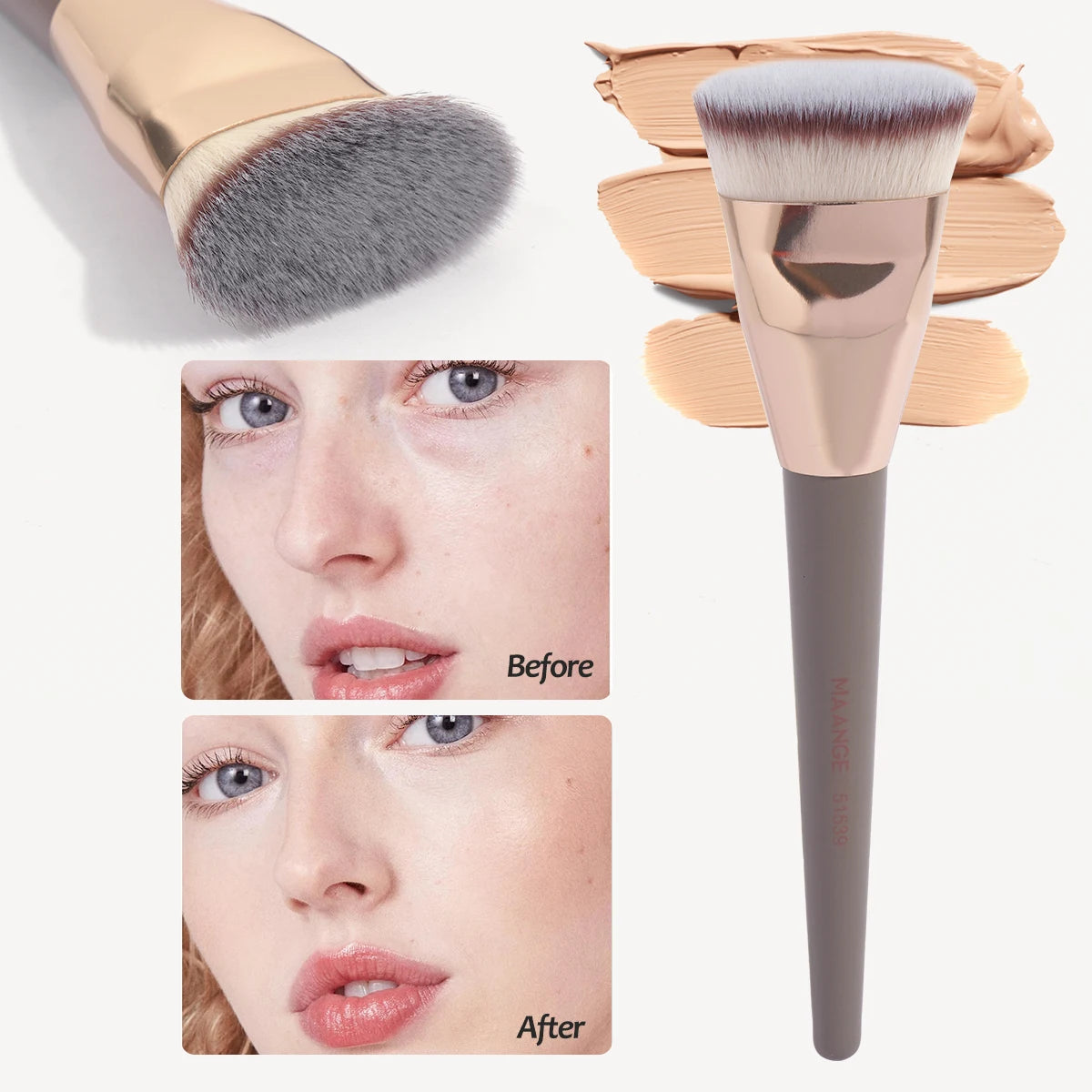 Single Flat Round Tube Flat Head Foundation Brush With Box Powder Blush Concealer Makeup Brush Skin-friendly Makeup Tool