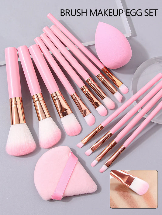 19PCS set of 12 beginner makeup brushes +3pcs non-powder makeup eggs +3pcs triangular powder puff +1pcs storage bag
