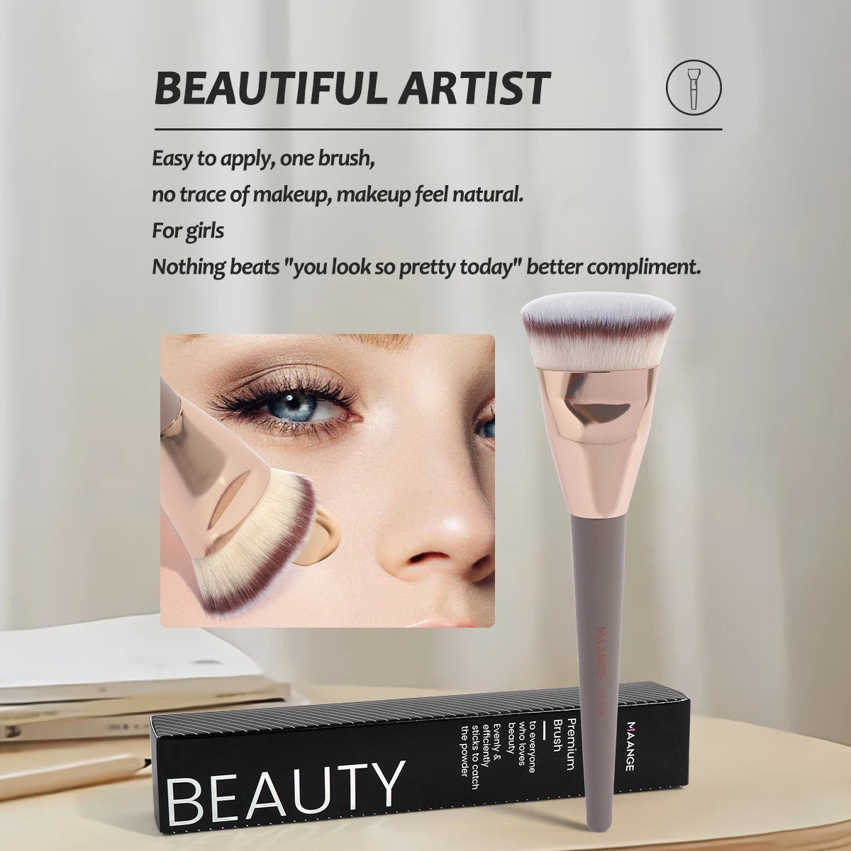 Single Flat Round Tube Flat Head Foundation Brush With Box Powder Blush Concealer Makeup Brush Skin-friendly Makeup Tool